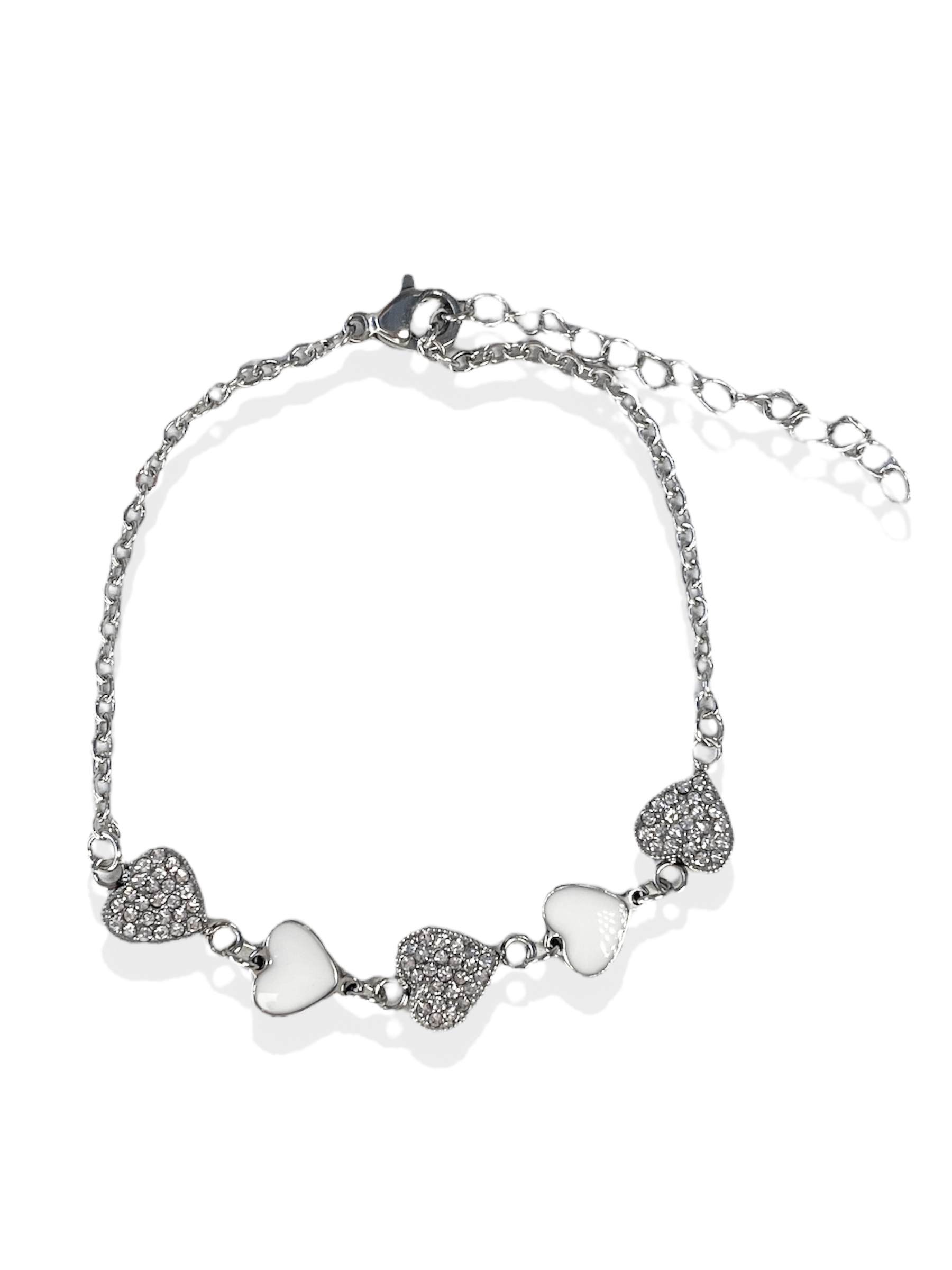 PULSERA FINA C 5 CORAZONES ESMALTADOS Y BRILLO AC C