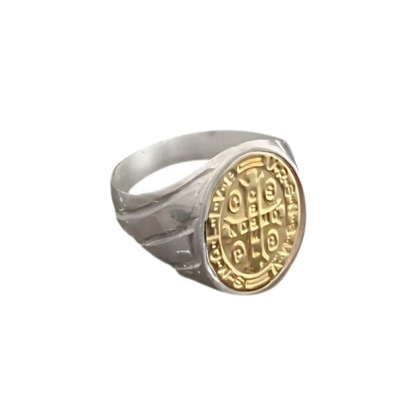 ANILLO SAN BENITO OVALADO PLATA Y ORO