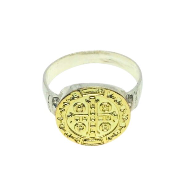 ANILLO SAN BENITO PLATA Y ORO REDONDO
