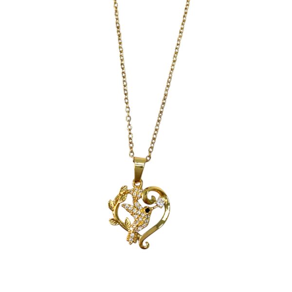 COLLAR CORAZON CON COLIBRI Y PIEDRAS