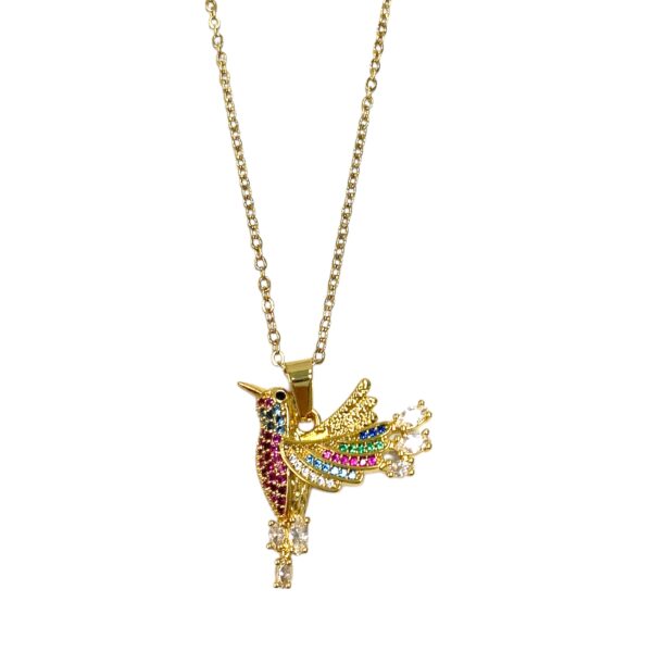 COLLAR  COLIBRI GRANDE CON PIEDRAS DE COLORES