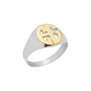 ANILLO OVALADO 2 INICIALES PLATA Y ORO