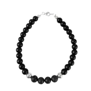 PULSERA PIEDRAS ONIX 6MM C DOS BOLITAS DE PL