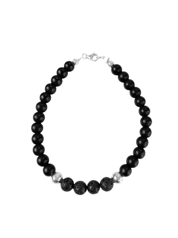 PULSERA PIEDRAS ONIX 6MM C DOS BOLITAS DE PL