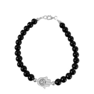 PULSERA PIEDRA ONIX 6MM C DIJE MANO  PL