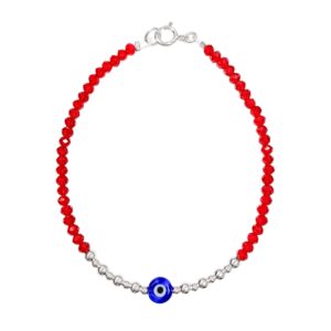 PULSERAS COMBINADA EN CRISTAL Y BOLITAS CON DIJE OJO