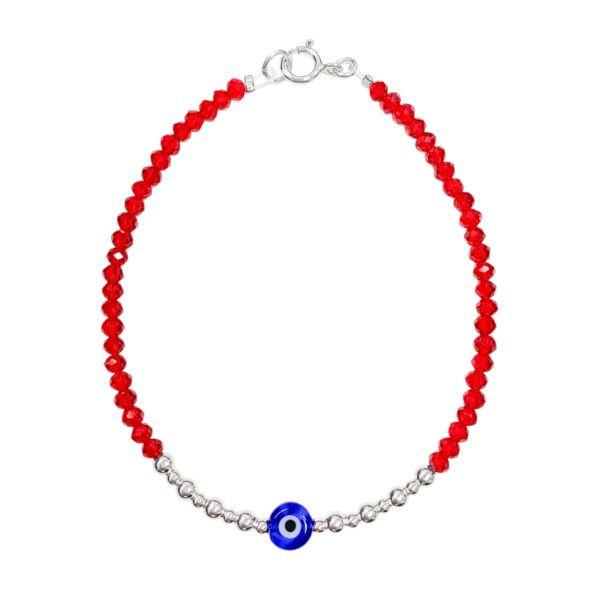 PULSERAS COMBINADA EN CRISTAL Y BOLITAS CON DIJE OJO