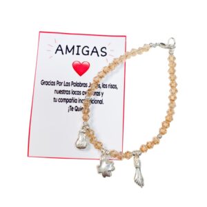 PULSERA AMIGAS CRISTAL CON TRES DIJES