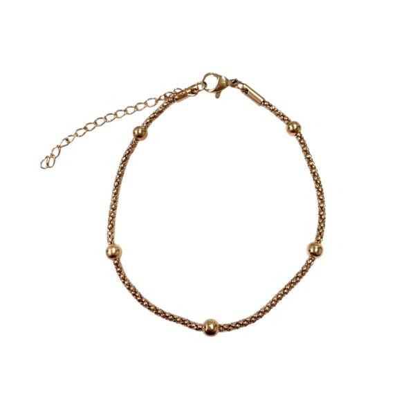 PULSERA TEJIDA C BOLITAS AC ROSE