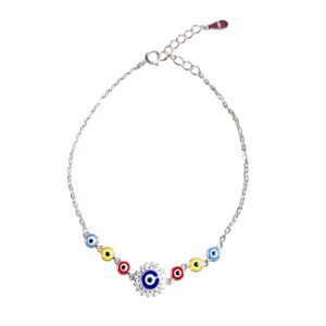 PULSERA FINA C OJITOS DE COLORES Y OJO GDE PL