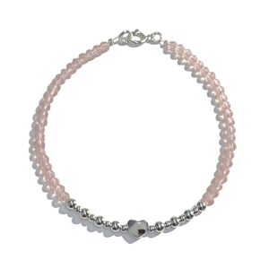PULSERAS COMBINADA EN CRISTAL Y BOLITAS CON DIJE CORAZON