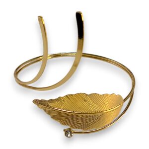 BRAZALETE HOJA Y PIEDRA DORADA Y PLATEADA