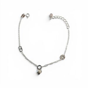 PULSERA COMBINADA DIJE CORAZON CLIP Y NUMEROS ROMANOS