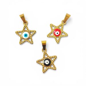 DIJE ESTRELLA CALADA C OJITO DE COLORES AC DOR