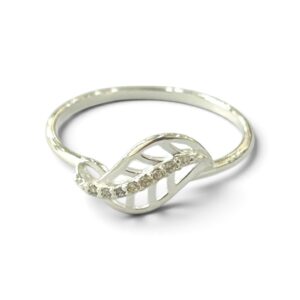 ANILLO HOJA CALADA CON PIEDRAS CRUZADAS